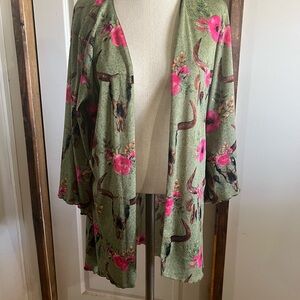 Lucky & Blessed Green Floral Kimono